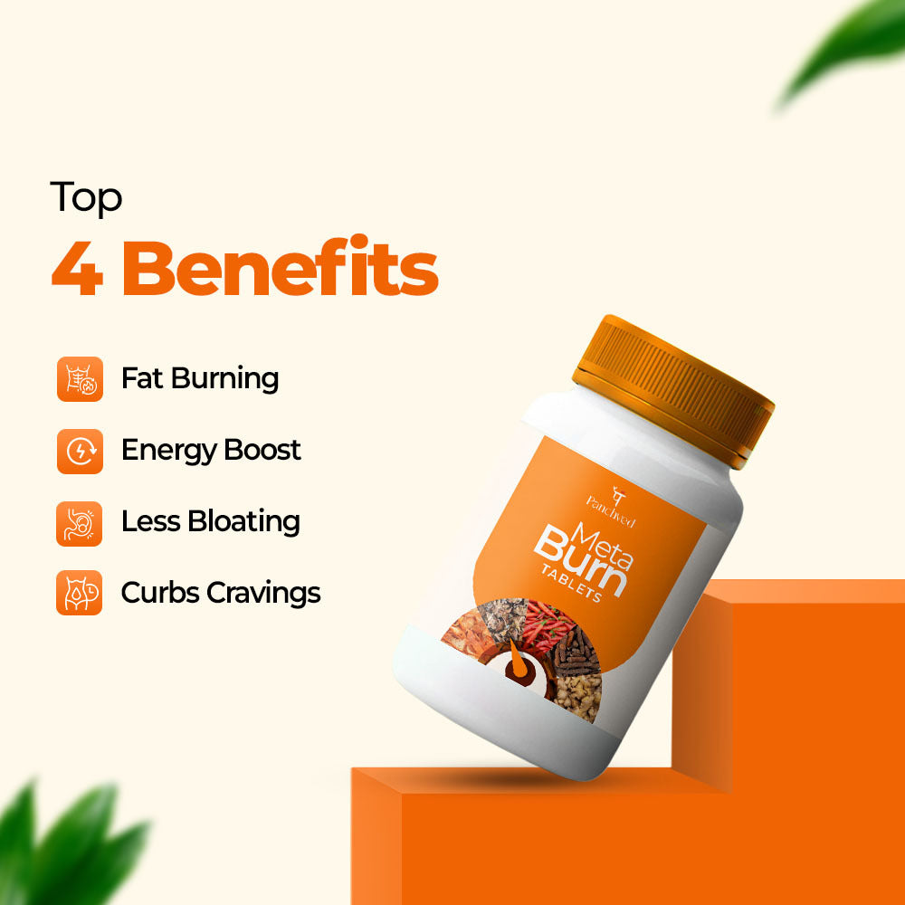 Panchved MetaBurn Tablets | Ayurvedic Fat Burner for Weight Loss & Energy (60 Tablets)