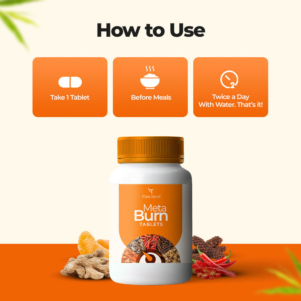 Panchved MetaBurn Tablets | Ayurvedic Fat Burner for Weight Loss & Energy (60 Tablets)
