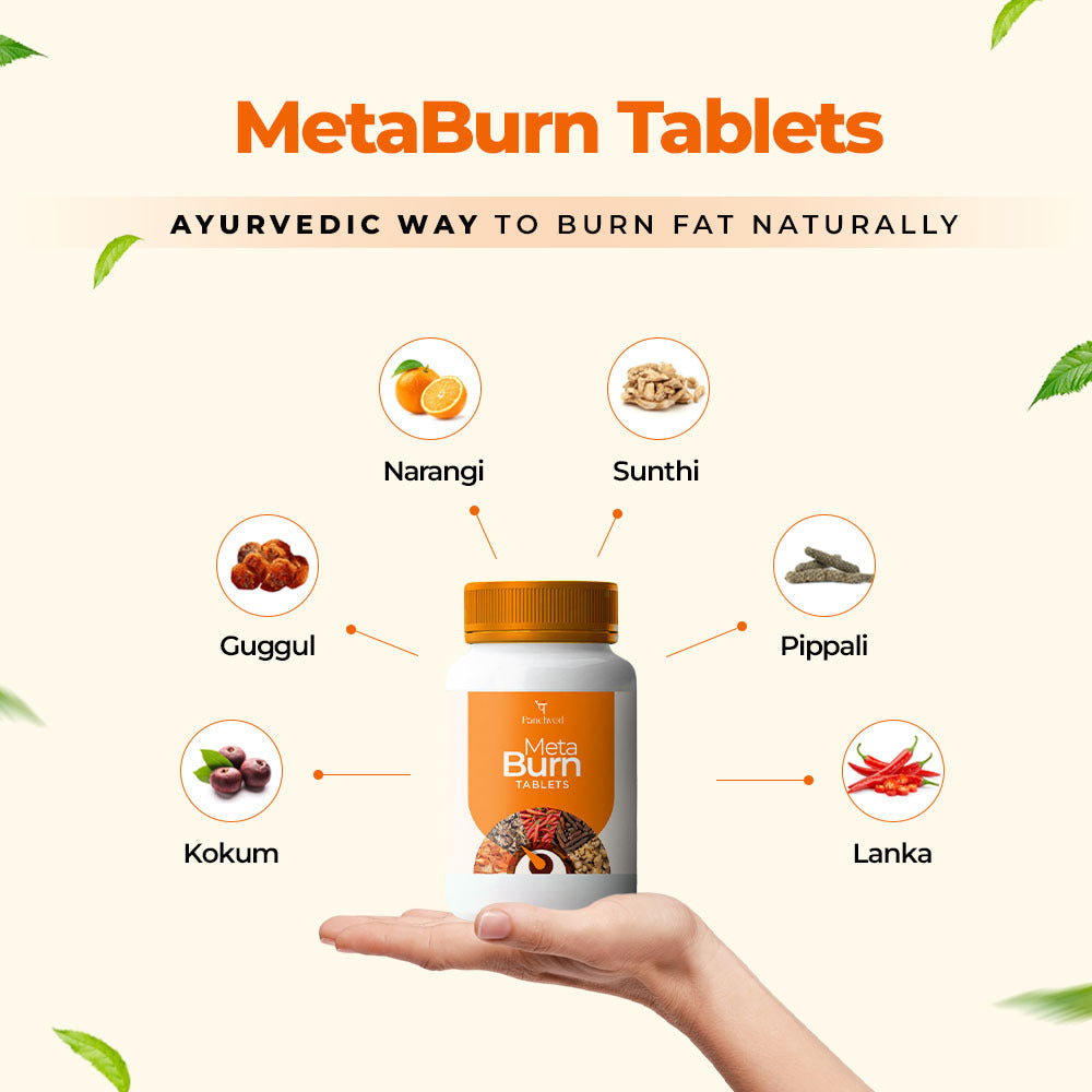 Panchved MetaBurn Tablets | Ayurvedic Fat Burner for Weight Loss & Energy (60 Tablets)