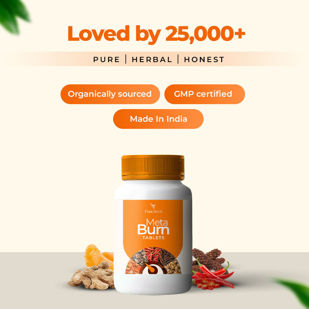 Panchved MetaBurn Tablets | Ayurvedic Fat Burner for Weight Loss & Energy (60 Tablets)